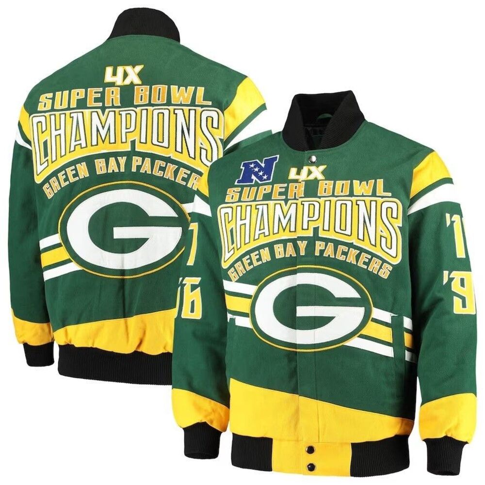 Green Bay Packers Jacket Ultimate 4 Time SUPER BOWL CHAMPIONSHIP‎ Cotton 6XL